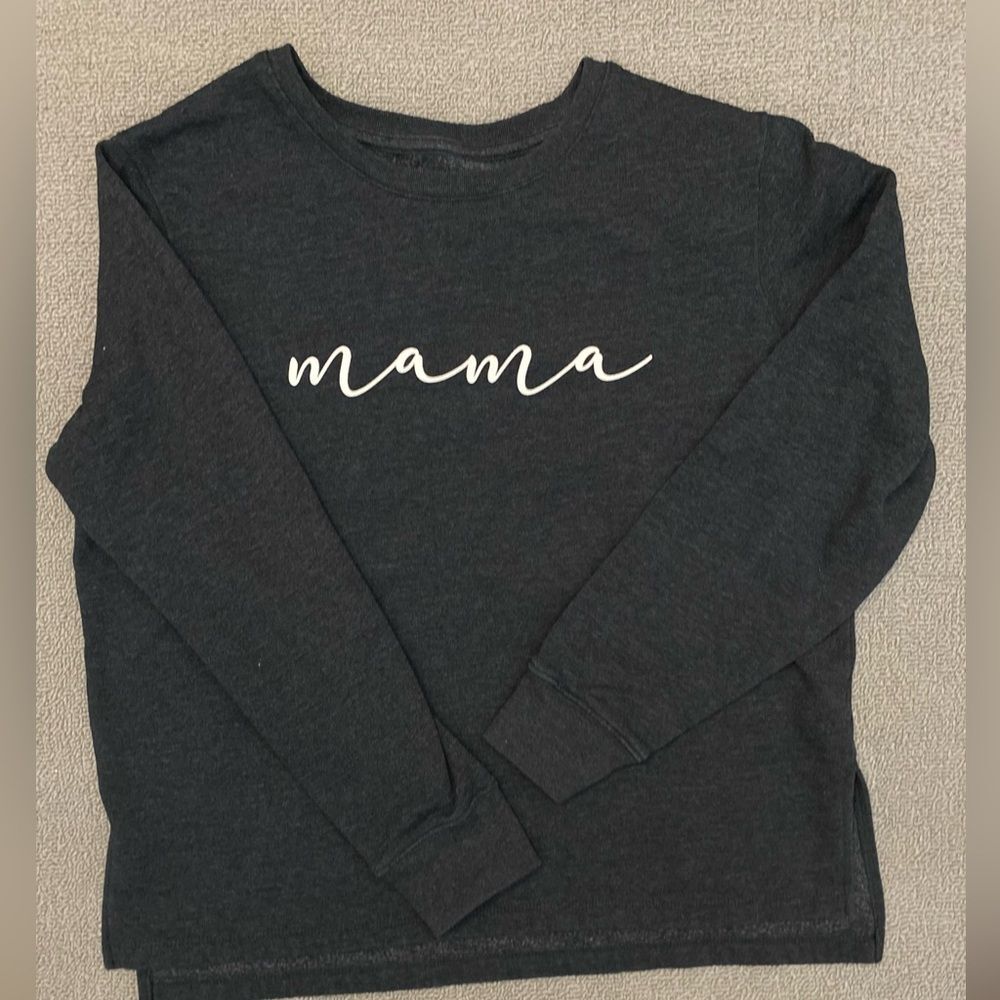 Positive Tees Women’s Pullover Charcoal Gray 'Mama' Long Sleeve Crewneck